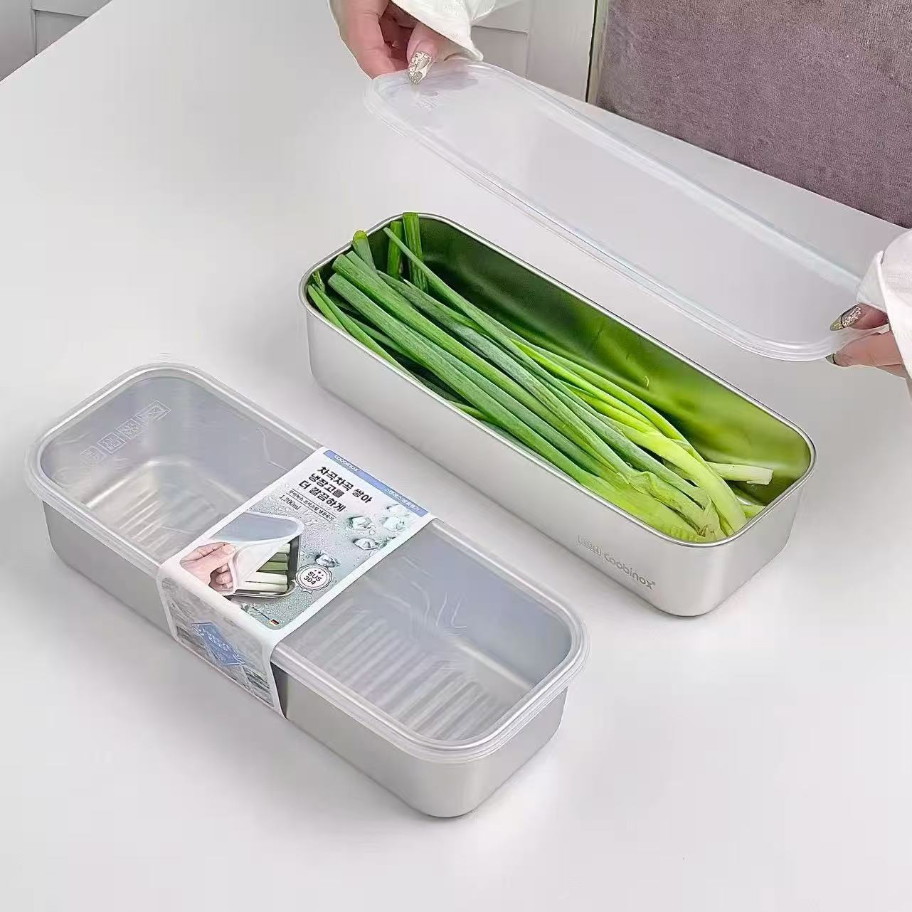 304不锈钢保鲜盒长条家用食品级备菜托盘葱姜蒜挂面条培根收纳盒图片
