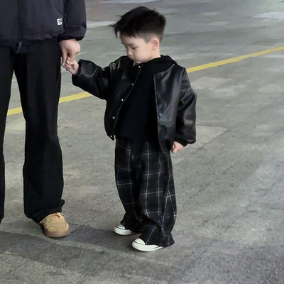 男童冬装套装2025新款皮衣外套潮