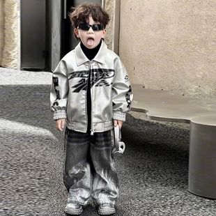 儿童宝宝机车皮衣帅气时髦上衣夹克潮 韩版 男童春秋款 外套2025新款