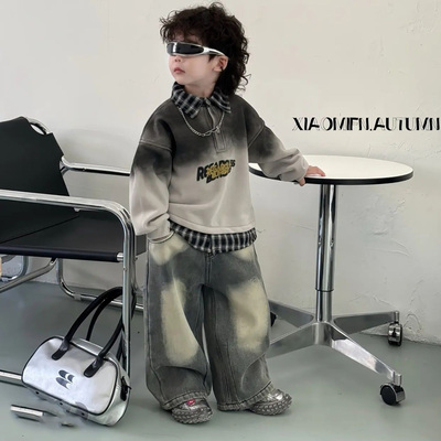 男童秋冬套装加绒卫衣两件套潮酷