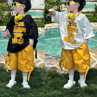 儿童夏季 短袖 t恤宽松薄款 男童夏装 裤 2025新款 工装 两件套潮酷 套装