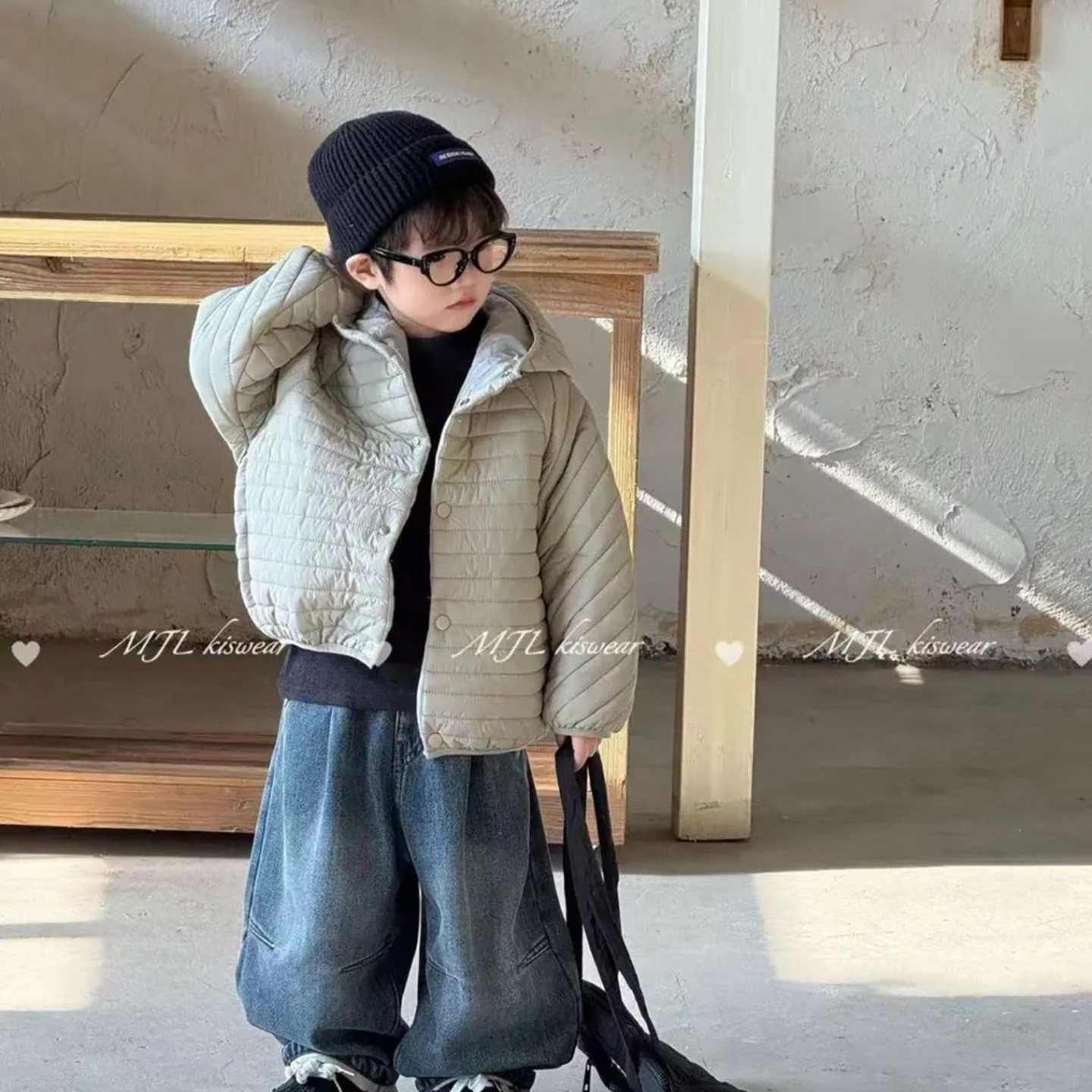 男童秋冬套装2026新款洋气儿童棉服外套宝宝一体绒牛仔裤两件套潮