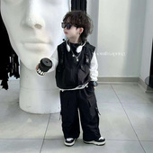 子儿童套装 男童春装 马甲裤 工装 洋气时髦男宝宝三件套潮酷 2026新款