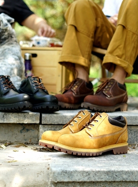 头层牛皮耐磨休闲鞋73537低帮大黄靴10061固特异大头工装靴子潮