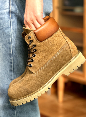 军绿色翻毛皮固特异工艺10061大黄靴男复古百搭潮机车靴工装靴子