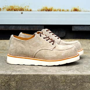 靴男复古马丁靴机车靴 沙色翻毛头层牛皮固特异缝制875低帮工装