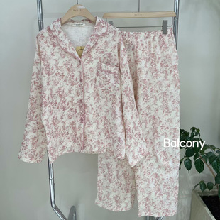 韩国balcony代购秋棉纱布简约休闲长袖裤套装家居服套装可外穿女