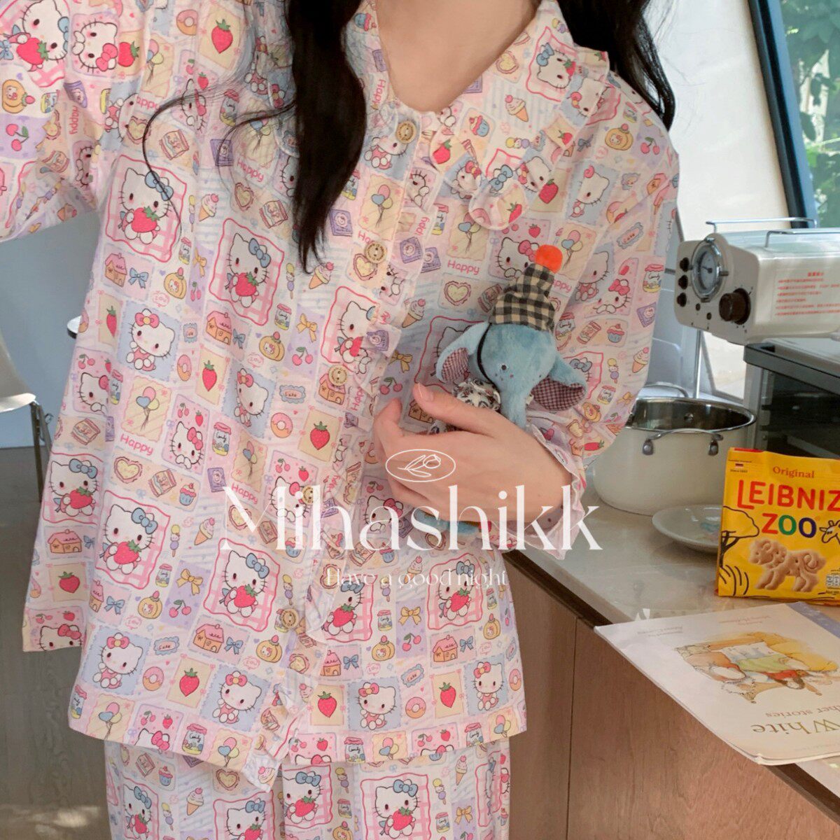 草莓kitty纯棉磨毛睡衣女套装