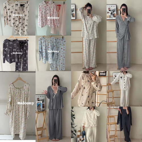 韩国balcony品牌秋冬季睡衣保暖甜美可爱长袖家居服套装可外穿女