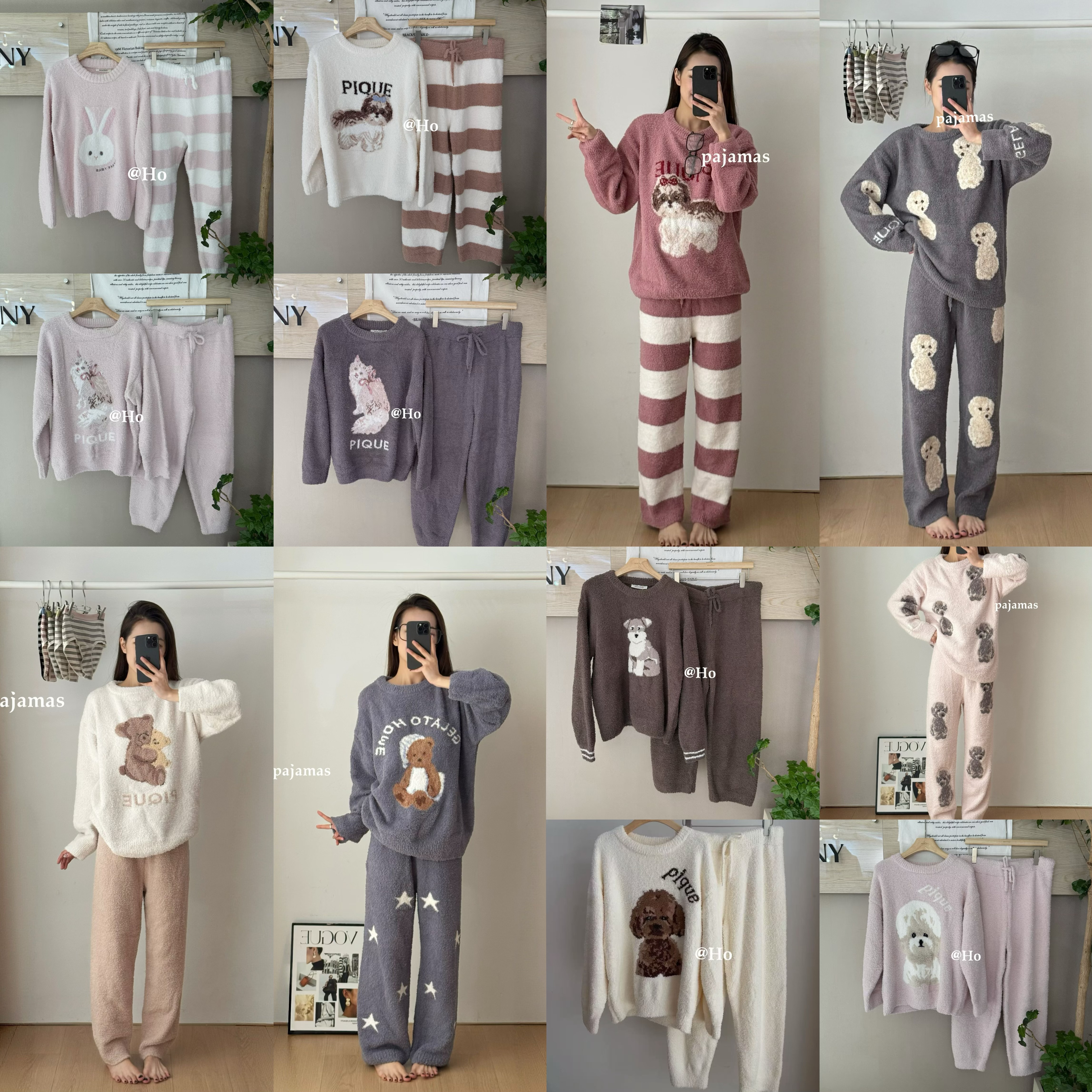 韩国balcony冬季保暖女睡衣套装