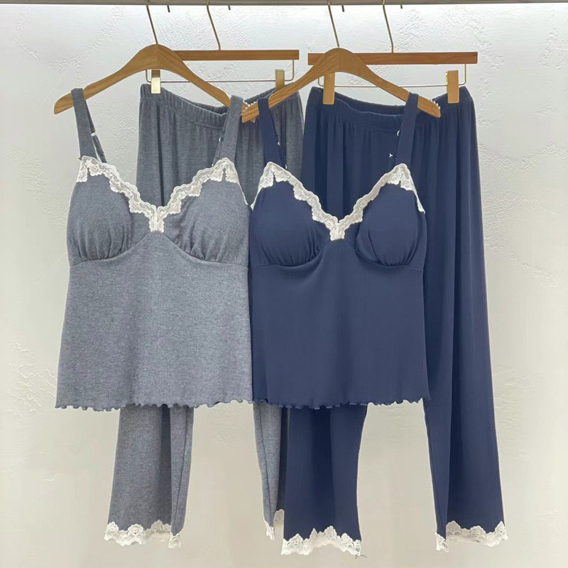 韩国LUNALUZ东大门代购女秋季纯色甜美性感公主吊带长裤套装睡裙