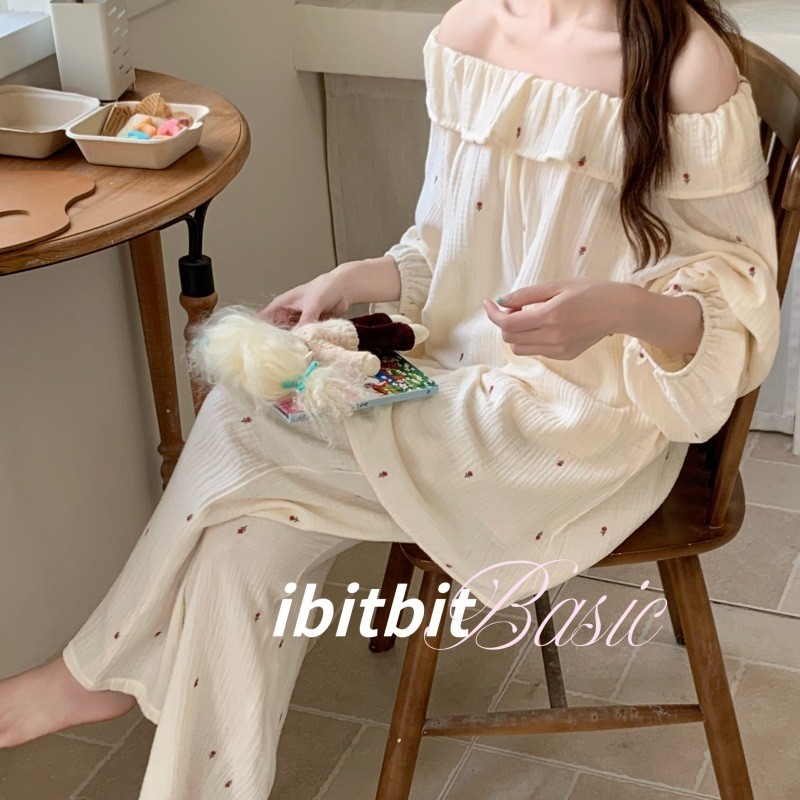 ibitbit双层棉纱布睡衣套装女