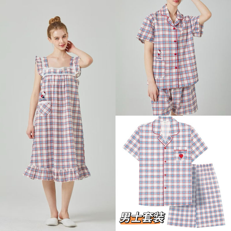 韩国Hello Kitty东大门夏季睡衣男女棉短袖裤家居服套装无袖睡裙