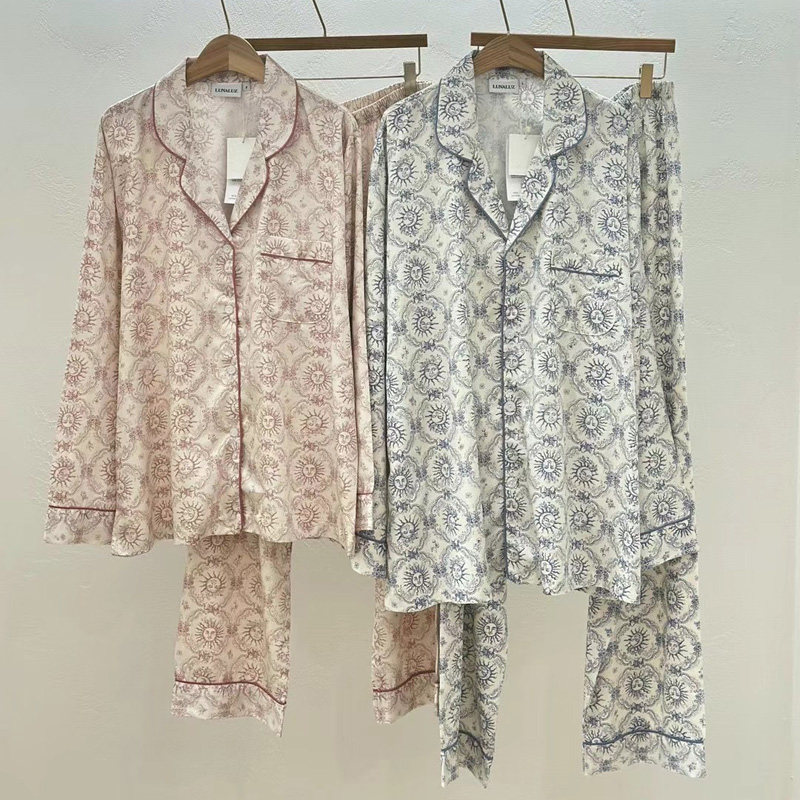 LUNALUZ韩国东大门睡衣秋情侣男女简约复古太阳长袖裤家居服套装
