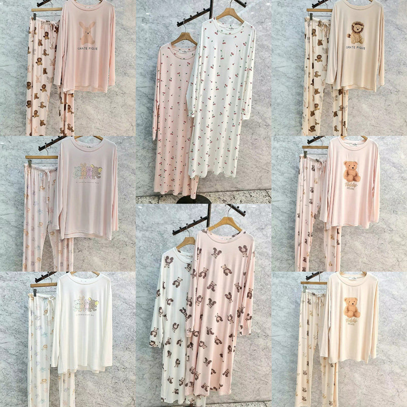 Im Bling韩国东大门代购春秋睡衣可爱莫代尔长袖裤家居服套装睡裙