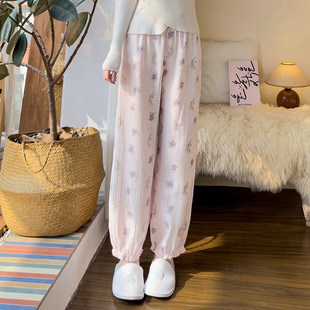 韩国东大门春夏棉纱布花苞长裤睡裤宽松可外穿甜美空调裤家居裤女