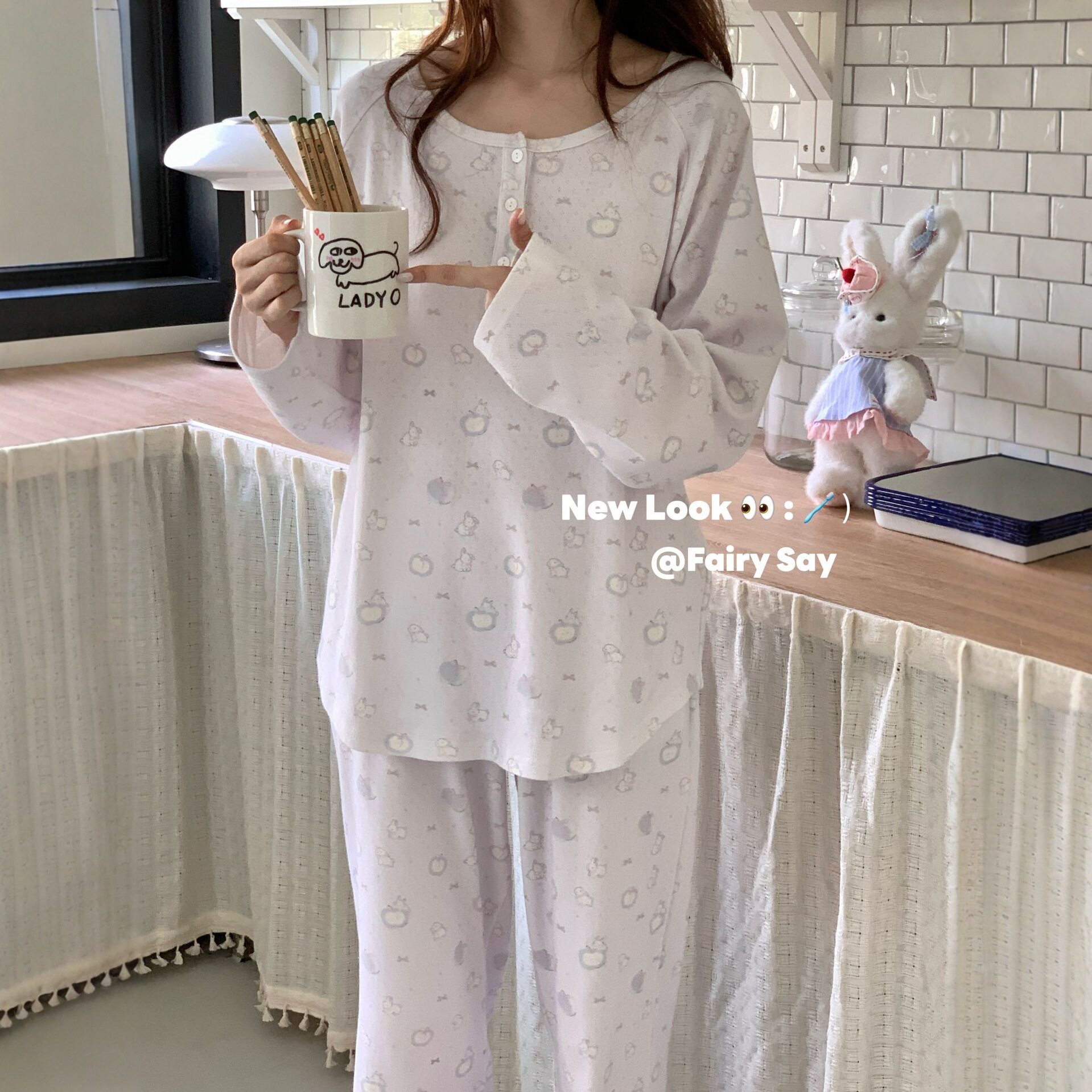 圆领甜美家居服女套装针织纯棉