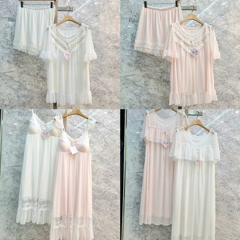 Im Bling韩国东大门代购甜美公主纯色短袖裤睡衣家居服套装睡裙女