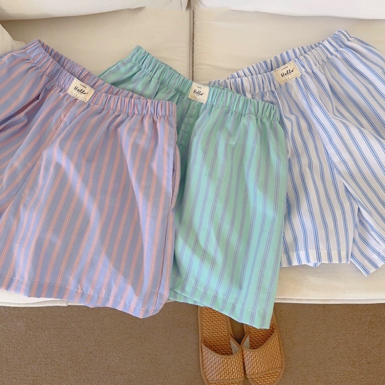 韩国ins短裤可外穿棉睡裤条纹女