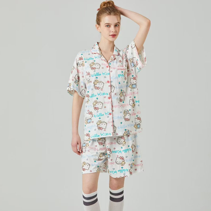 韩国Hello Kitty东大门凯蒂猫睡衣女夏季针织棉短袖裤家居服套装