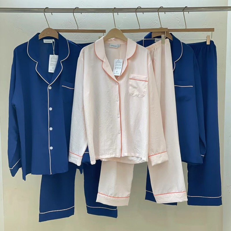 LUNALUZ韩国东大门睡衣春夏季情侣男女简约纯色长袖裤家居服套装