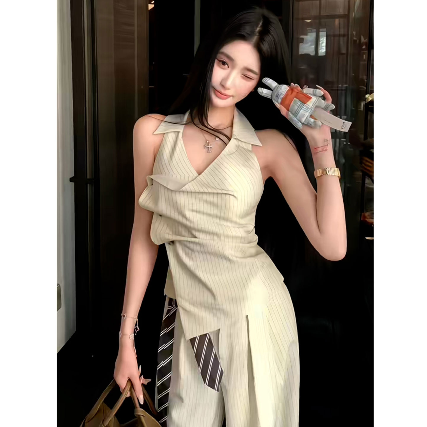 独特漂亮巨好看韩系穿搭一整套ootd超火阔脚裤套装女夏季2026新款