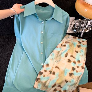 晓溪服饰夏季高级感宽松法式轻熟感休闲风苎麻衬衣+半身长裙