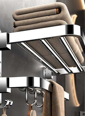 毛巾架304不锈钢浴室置物架卫生间免打孔浴巾架卫浴五金挂件套装