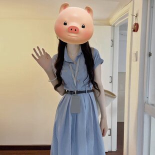 实拍大码女装夏季新款百搭显瘦文艺蓝色连衣裙面试通勤法式裙子
