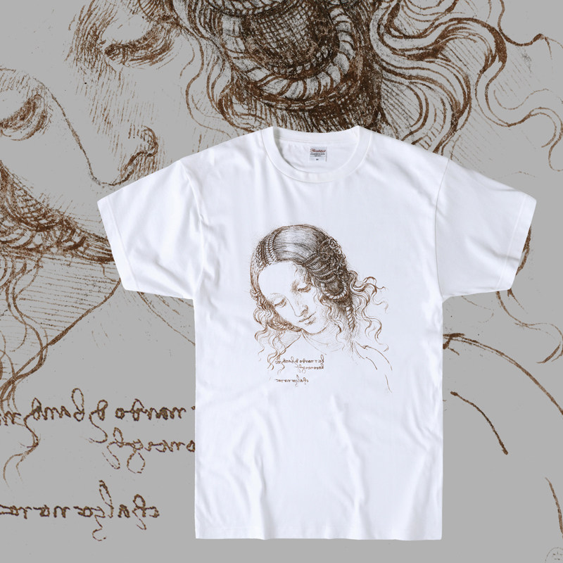 世界名画t恤 达芬奇 素描 手绘 复古时尚休闲 情侣宽松短袖美术生