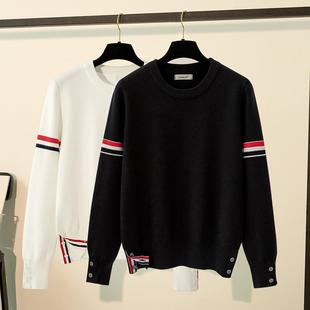 学院风内搭软糯上衣 女毛衣条纹休闲针织衫 秋冬新款 圆领套头打底衫