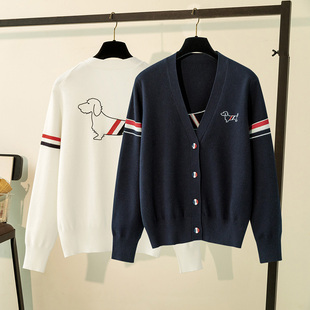 女外套长袖 洋气刺绣针织开衫 V领百搭毛衣外搭气质上衣 新款 春秋季