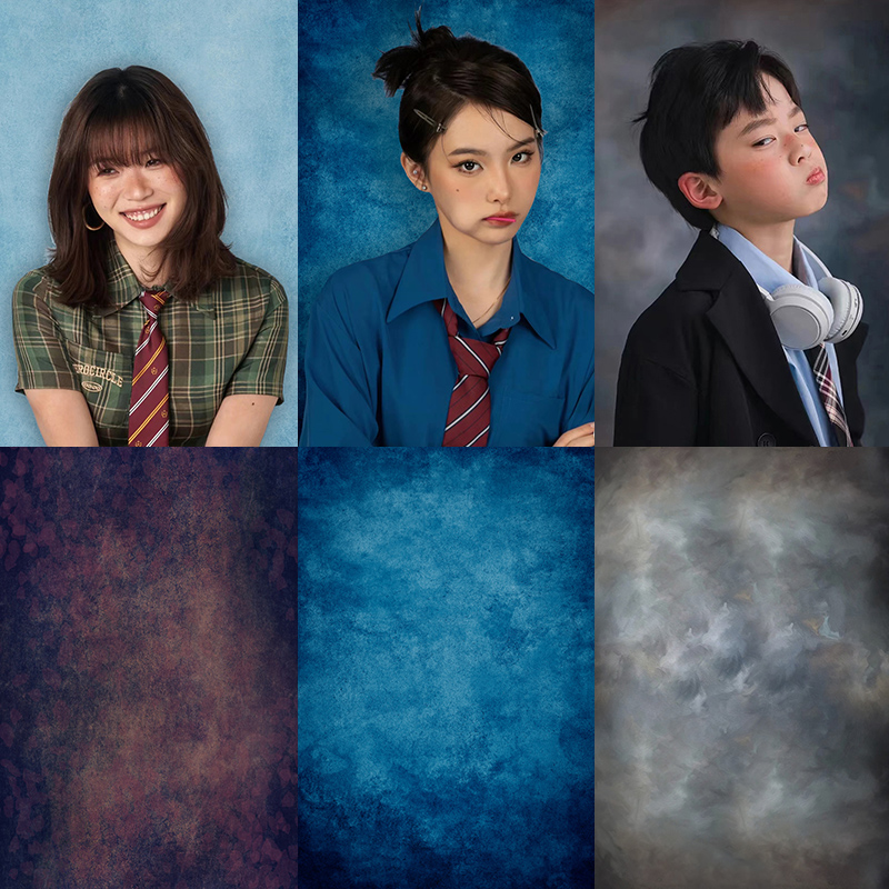 新款复古蓝色美式证件照摄影扎染背景布影楼高级拍照潮流写真布