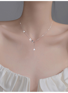 灵动新款S胡蝶流苏可调节项链ins小众高质感颈链银饰品送女友包邮