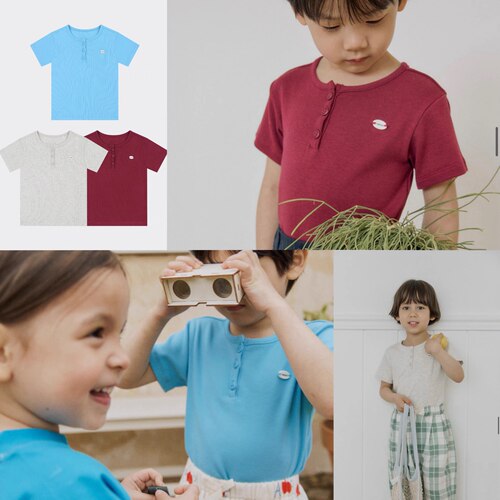TX058韩国AS童装2026夏季新品男女童百搭纯棉T恤短袖柔软 亨利衫