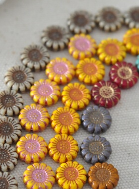 进口捷克珠13mm太阳花向日葵油画小花珠手工串珠手链饰品配件