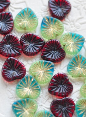 进口捷克琉璃18mm放射爱心手工DIY串珠手链配件大爱心