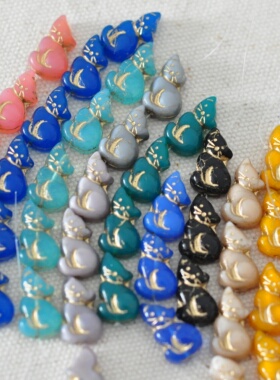 进口捷克珠17x9mm歪头小猫咪手工串珠手链饰品配件diy琉璃