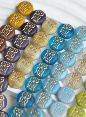 进口捷克猫头鹰牌琉璃珠14mm高定复古diy串珠材料