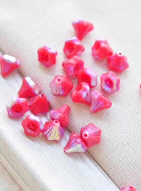 进口捷克珠9mm幻彩蚀刻莲雾花喇叭花手工DIY串珠材料配件散珠饰品