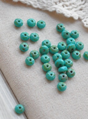 进口捷克珠4*71mm松石绿刻面车轮珠算盘珠串珠材料手作配件