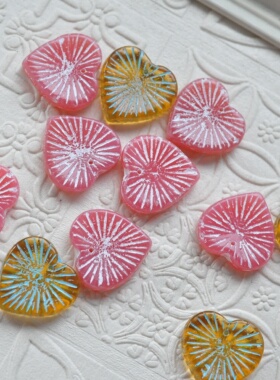 进口捷克珠22mm大号吊孔放射爱心透色描金diy手工串珠材料