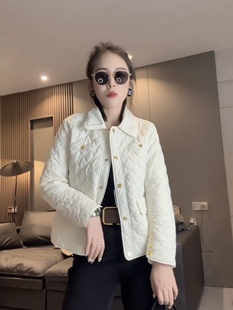 2025休闲韩版菱形格棉服女秋冬季新款短款薄棉小夹克外套洋气百搭