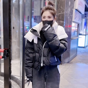 东北滑雪服冬季白鸭绒短款羽绒服小个子女生外套加厚连帽羽绒衣