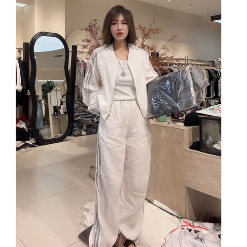 休闲亚麻料两件套装2026春夏新款薄防晒外套女洋气百搭宽松长裤