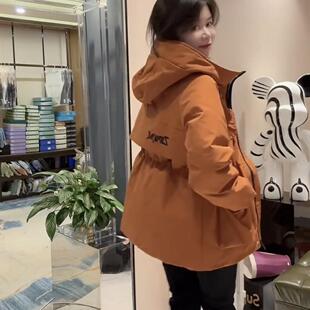 正版东北冬季羽绒棉宽松休闲连帽收腰加厚抗寒工装派克服大棉服女