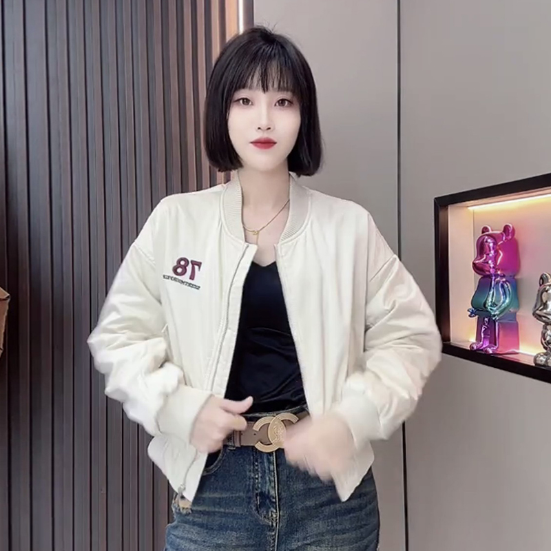 2025秋冬装时尚短款刺绣字母薄棉衣机车冲锋衣休闲夹克棒球服女