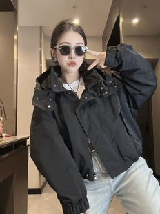 2025欧洲站秋季 风衣减龄连帽外套女 小个子夹克显瘦百搭薄棉衣短款