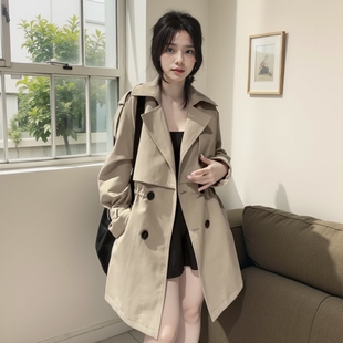长风衣外套女高档英伦风大衣 流行复古卡其色中长款 今年新款 秋装