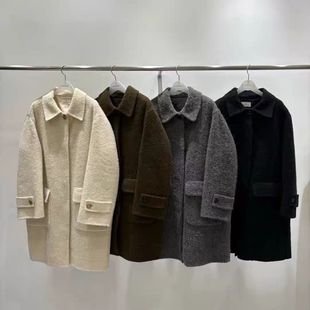 现~2025秋季新女芯宝韩国代购wood sage洋气纯色翻领毛呢大衣外套